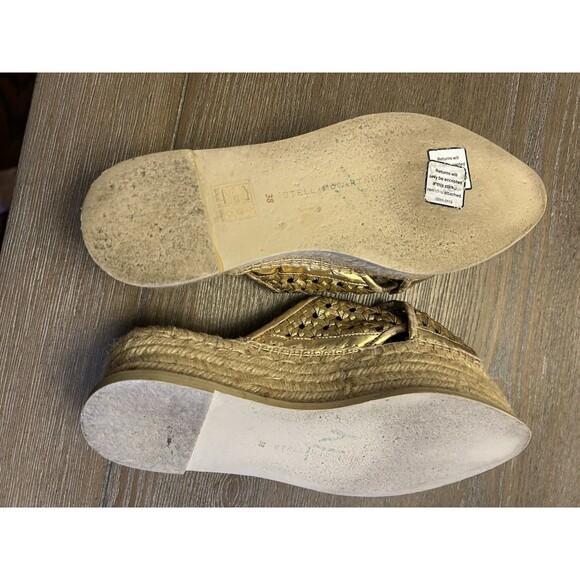 Stella McCartney Gold Wicker Crisscross Platform Espadrille Sandals EU 38 - Picture 8 of 10